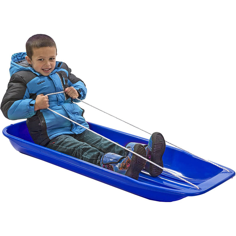 Lucky Bums Kids 48 Inch 1 Person Plastic Snow Toboggan Sled with Pull Rope, Blue