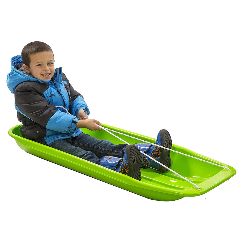 Lucky Bums Kids 48 Inch Plastic Snow Toboggan Sled w/ Pull Rope, Green (2 Pack)