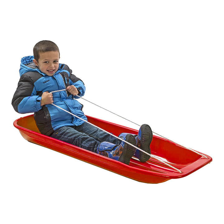 Lucky Bums Kids 48 Inch 1 Person Plastic Snow Toboggan Sled with Pull Rope, Red - VMInnovations