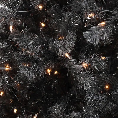 7 Ft Full Flocked Prelit Artificial Christmas Tree, Black (Open Box)