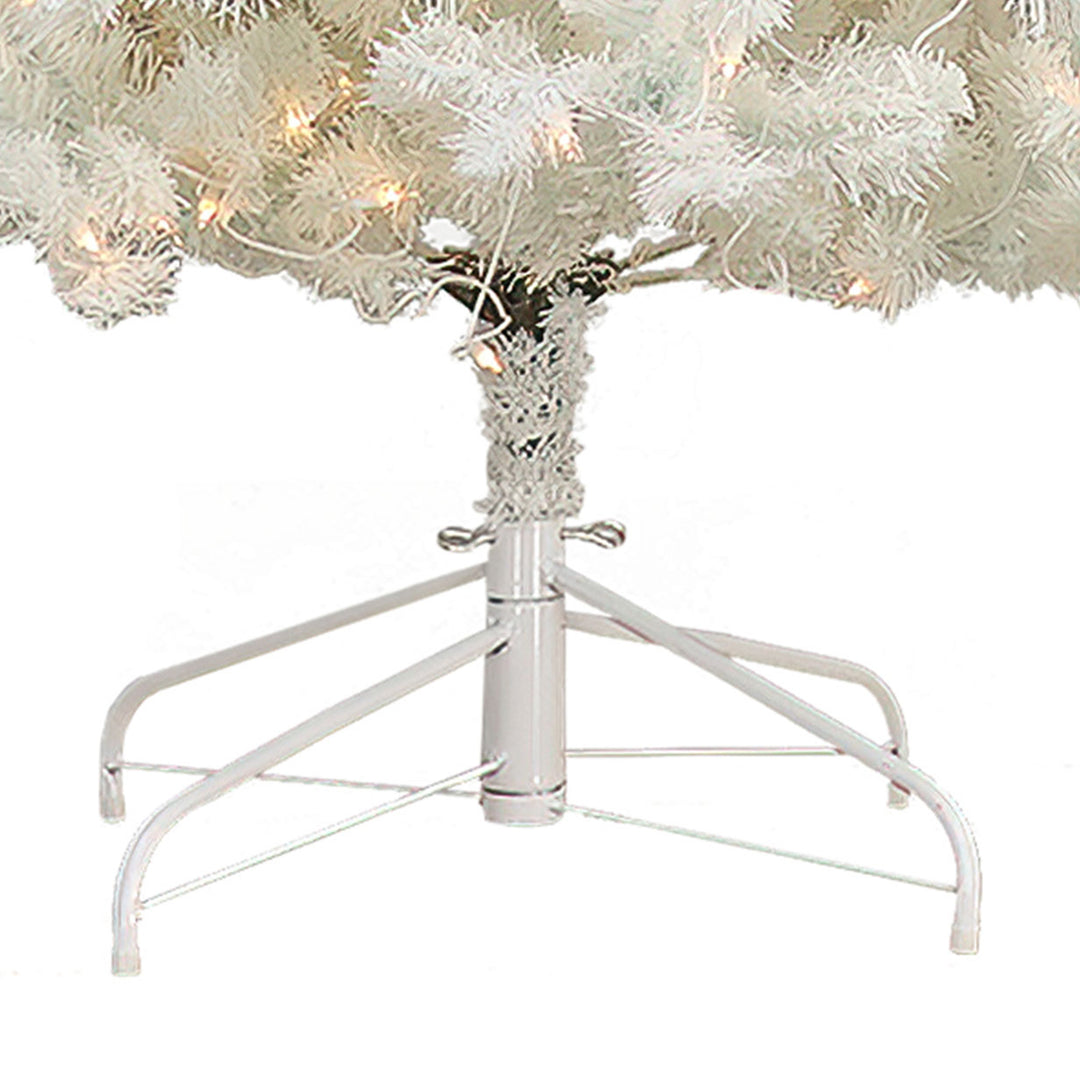 7.5' Full Flocked Prelit Artificial Christmas Tree, White (Used)