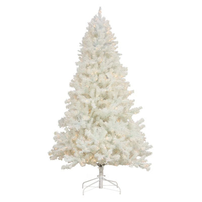 7.5' Full Flocked Prelit Artificial Christmas Tree, White (Used)