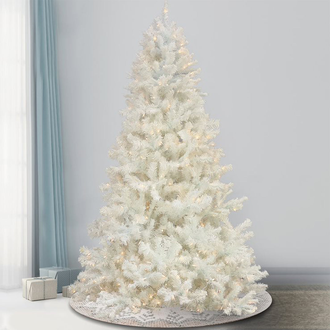 7.5' Full Flocked Prelit Artificial Christmas Tree, White (Used)