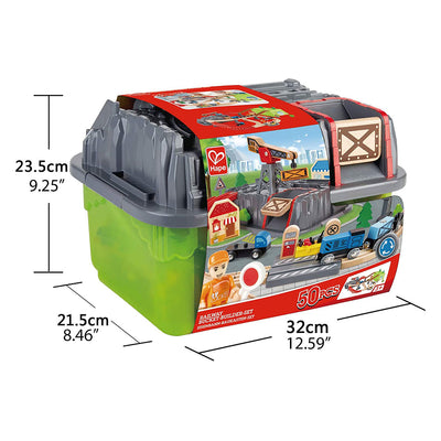 Hape E3764 50 Piece Railway Bucket Builder Set Construction Kit with Accessories