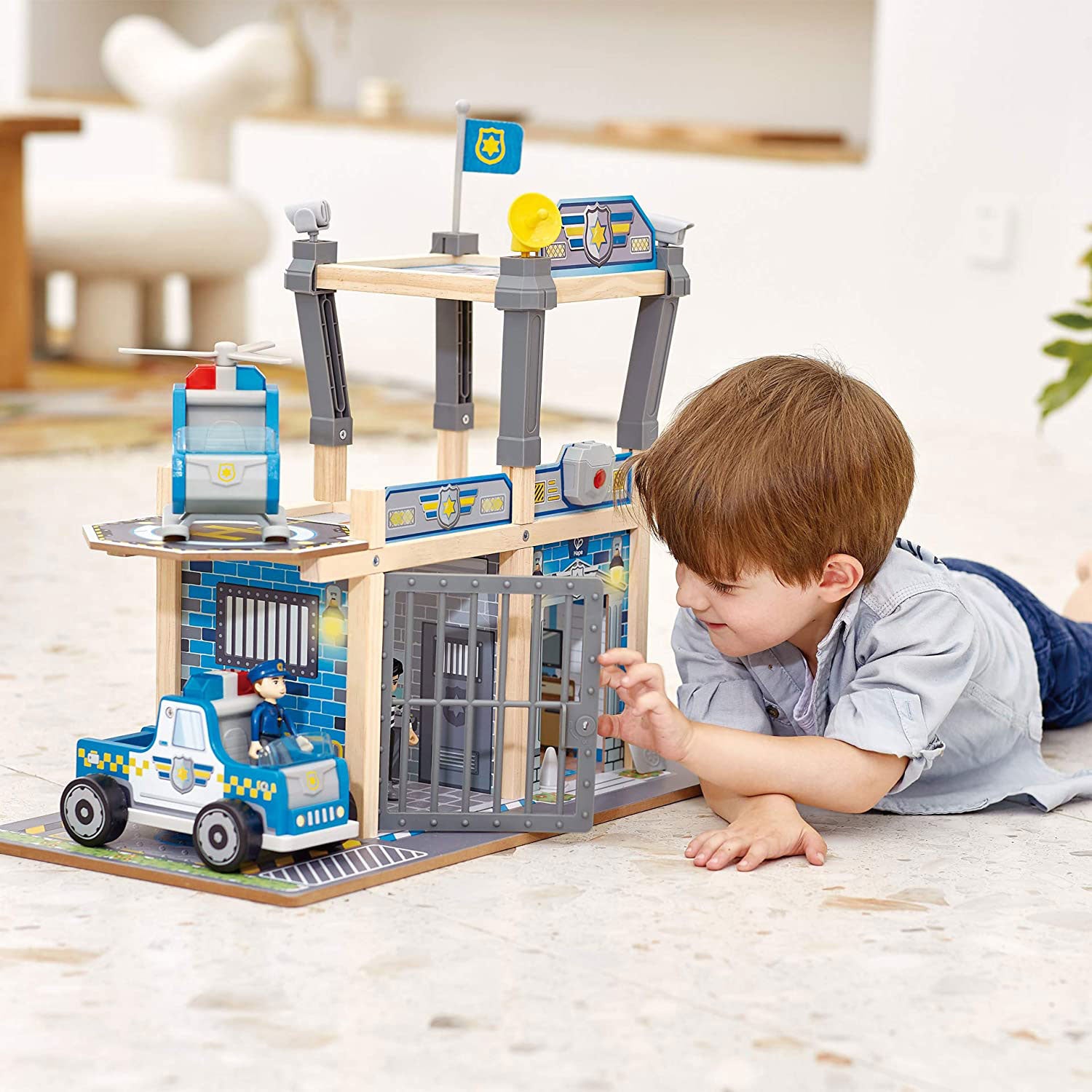 Hape E3050 Metro Police Station Play Toy Set with Action Figurines & Accessories