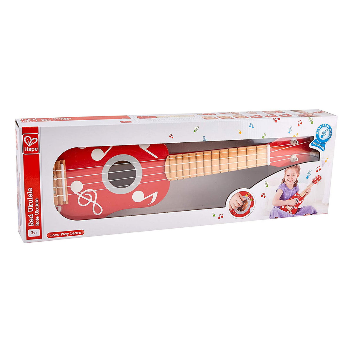 Hape 4 String Wooden Ukulele Toy Children's Tuneable Musical Instrument, Dot Red (Refurbished)