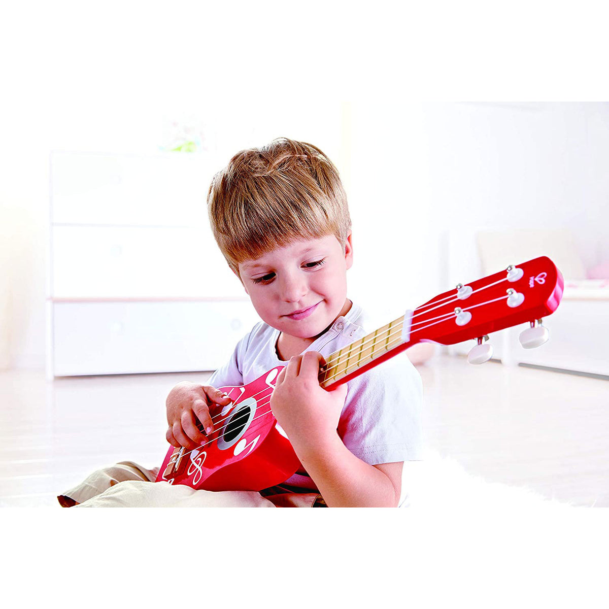 Hape 4 String Wooden Ukulele Toy Children's Tuneable Musical Instrument, Dot Red (Refurbished)