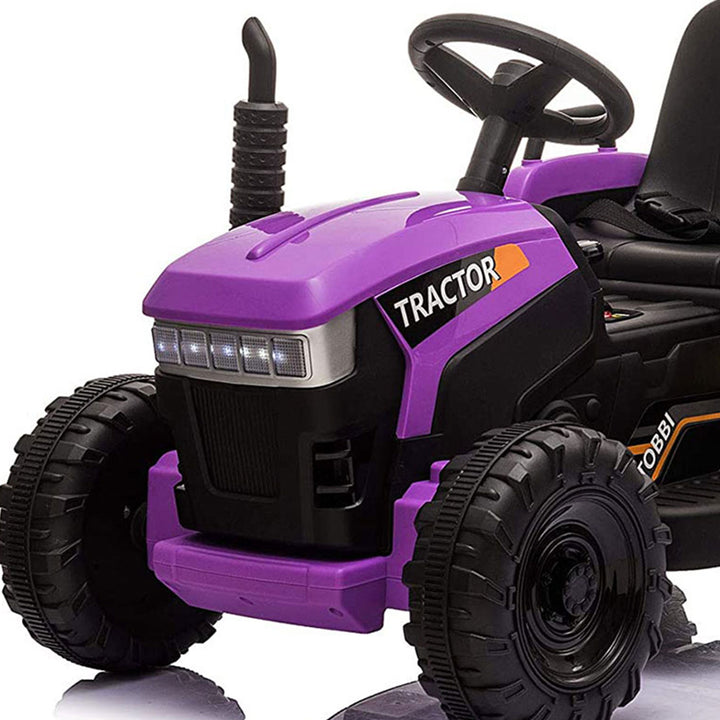 TOBBI 12V Kids Electric Battery-Powered Ride On Toy Tractor w/ Trailer, Purple