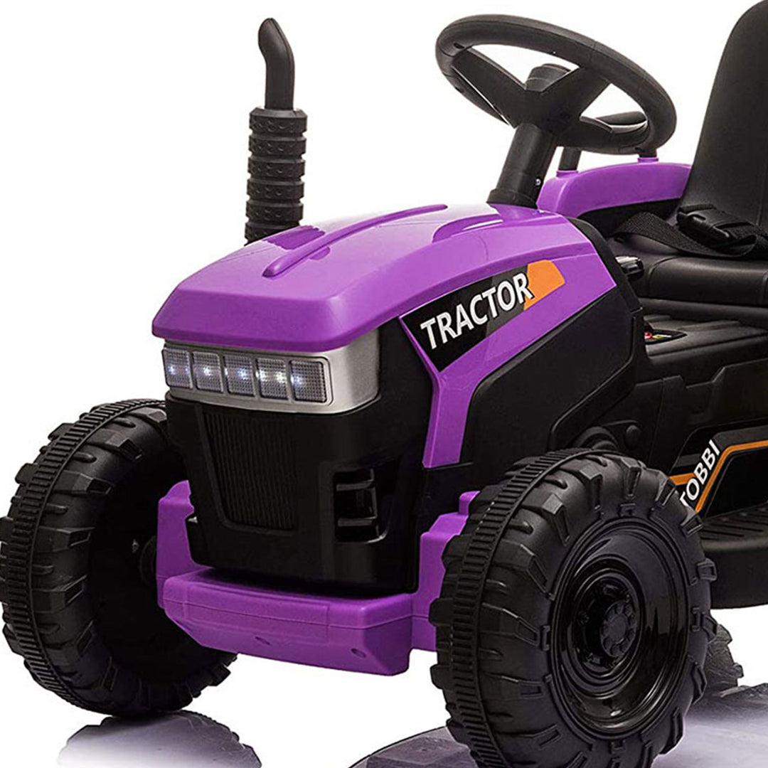 TOBBI 12V Kids Electric Ride On Toy Tractor w/ Trailer, Purple (Open Box)