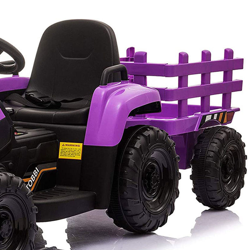 TOBBI 12V Kids Electric Battery-Powered Ride On Toy Tractor w/ Trailer, Purple