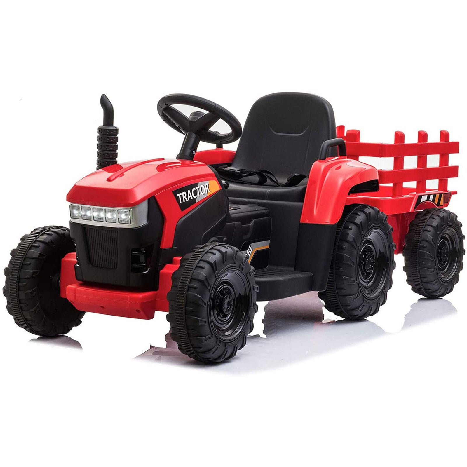 TOBBI 12V Kids Electric Battery-Powered Ride On Toy Tractor with Trailer, Red - VMInnovations