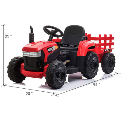 TOBBI 12V Kids Battery-Powered Ride On Toy Tractor with Trailer, Red (For Parts)