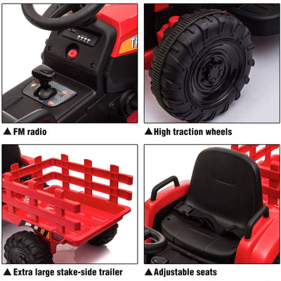 TOBBI 12V Kids Battery-Powered Ride On Toy Tractor with Trailer, Red (For Parts) - VMInnovations