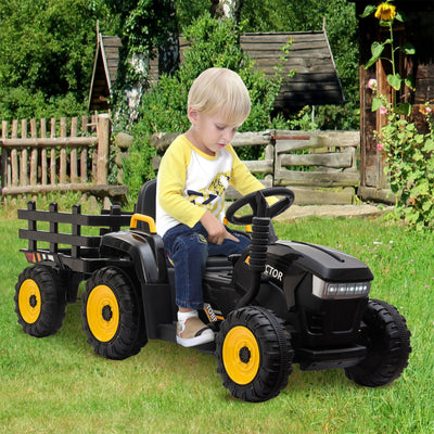 TOBBI 12V Kids Electric Battery-Powered Ride On Toy Tractor with Trailer, Black