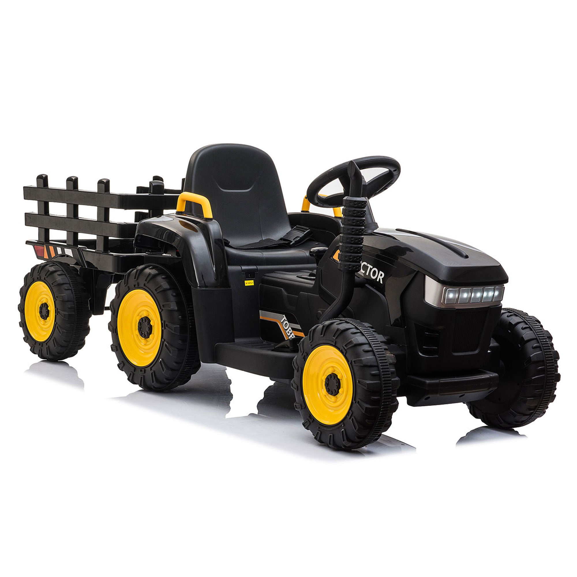 TOBBI 12V Kids Electric Battery-Powered Ride On Toy Tractor with Trailer, Black