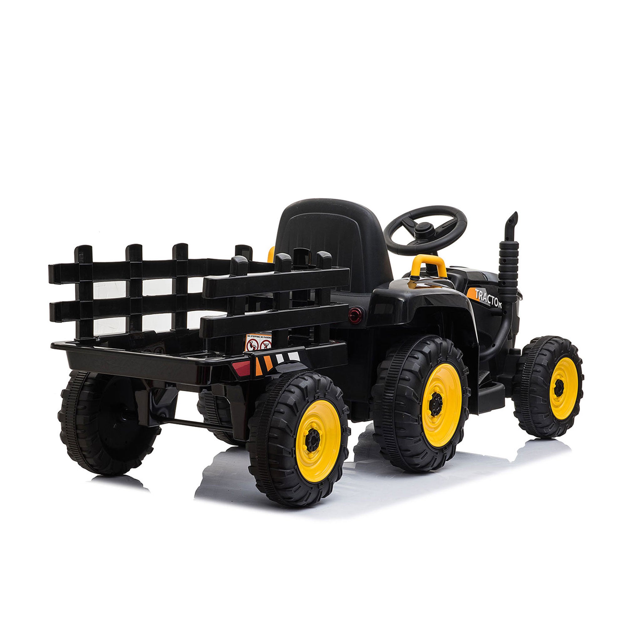 TOBBI 12V Kids Electric Battery-Powered Ride On Toy Tractor with Trailer, Black