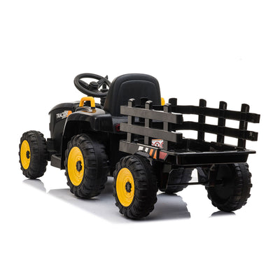 TOBBI 12V Kids Electric Battery-Powered Ride On Toy Tractor with Trailer, Black