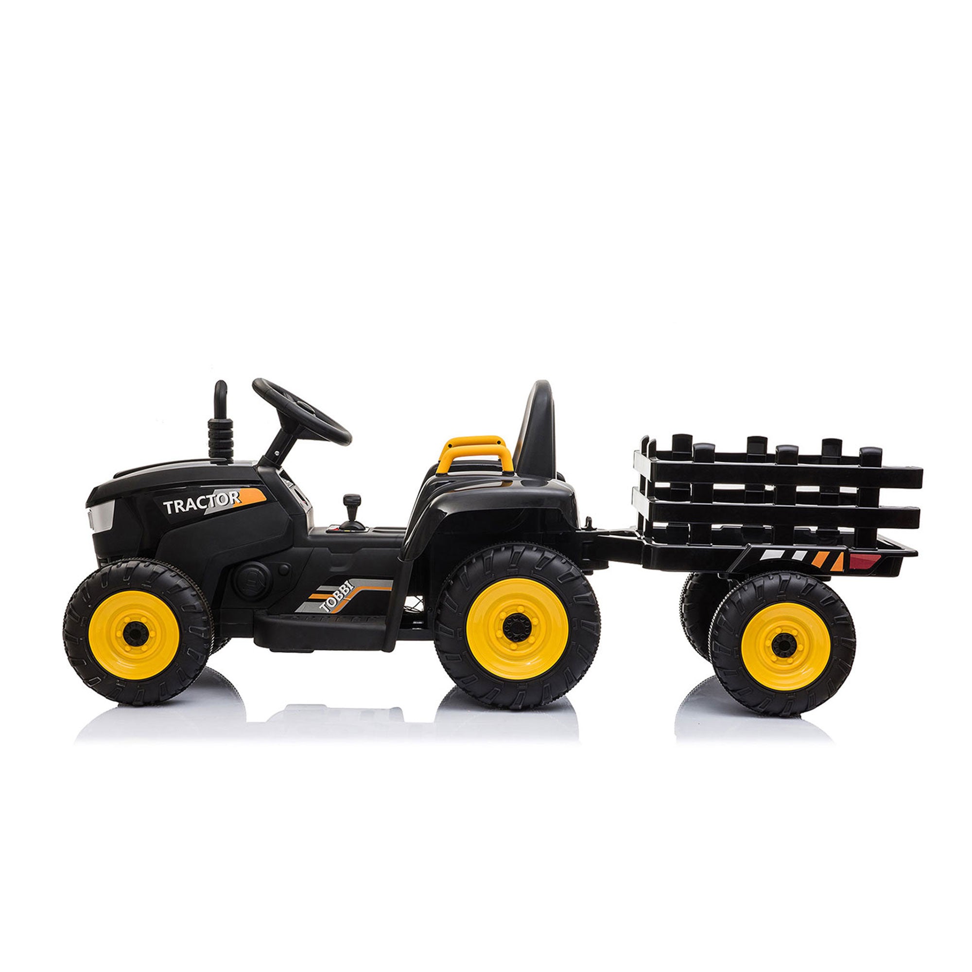 TOBBI 12V Kids Electric Battery-Powered Ride On Toy Tractor with Trailer, Black