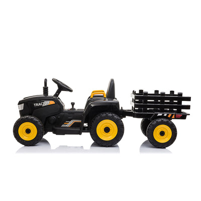 TOBBI 12V Kids Electric Battery-Powered Ride On Toy Tractor with Trailer, Black