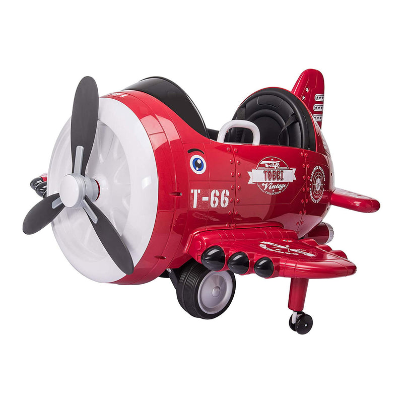 TOBBI 12V Airplane Style Electric Kids Ride On Car Toy w/ Joystick Control, Red