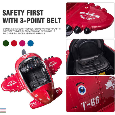 TOBBI 12V Airplane Style Kids Ride On Toy w/Joystick Control, Red (For Parts)