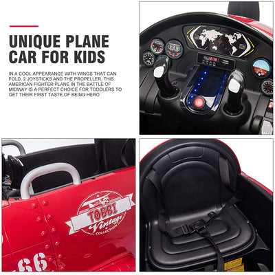 TOBBI 12V Airplane Style Kids Ride On Toy w/Joystick Control, Red (For Parts)