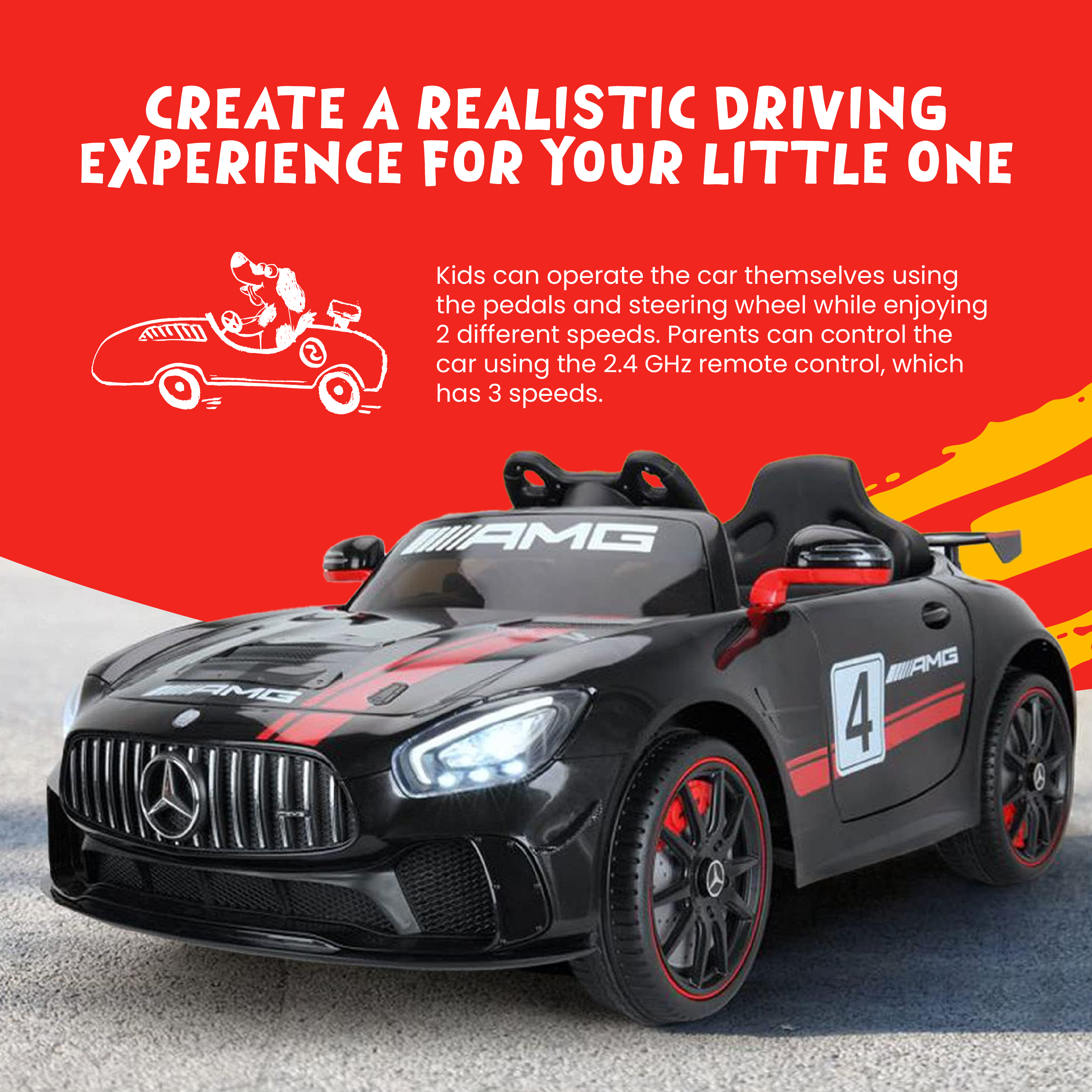TOBBI 12V Kids Battery-Powered Ride On Toy Mercedes-Benz Car, Black (Open Box) - VMInnovations