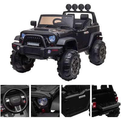 TOBBI 12V Kids Electric Battery Powered 2 Speed Jeep Wrangler Ride On Toy, Black (Open Box)