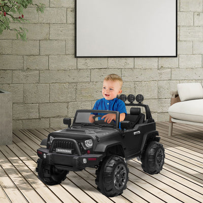 TOBBI 12V Kids Electric Battery Powered 2 Speed Jeep Wrangler Ride On Toy, Black (Open Box)