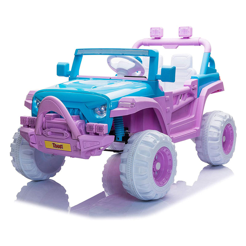 TOBBI 12V Kids Electric Ride On 3 Speed Toy SUV Car, Blue/Purple (Open Box)