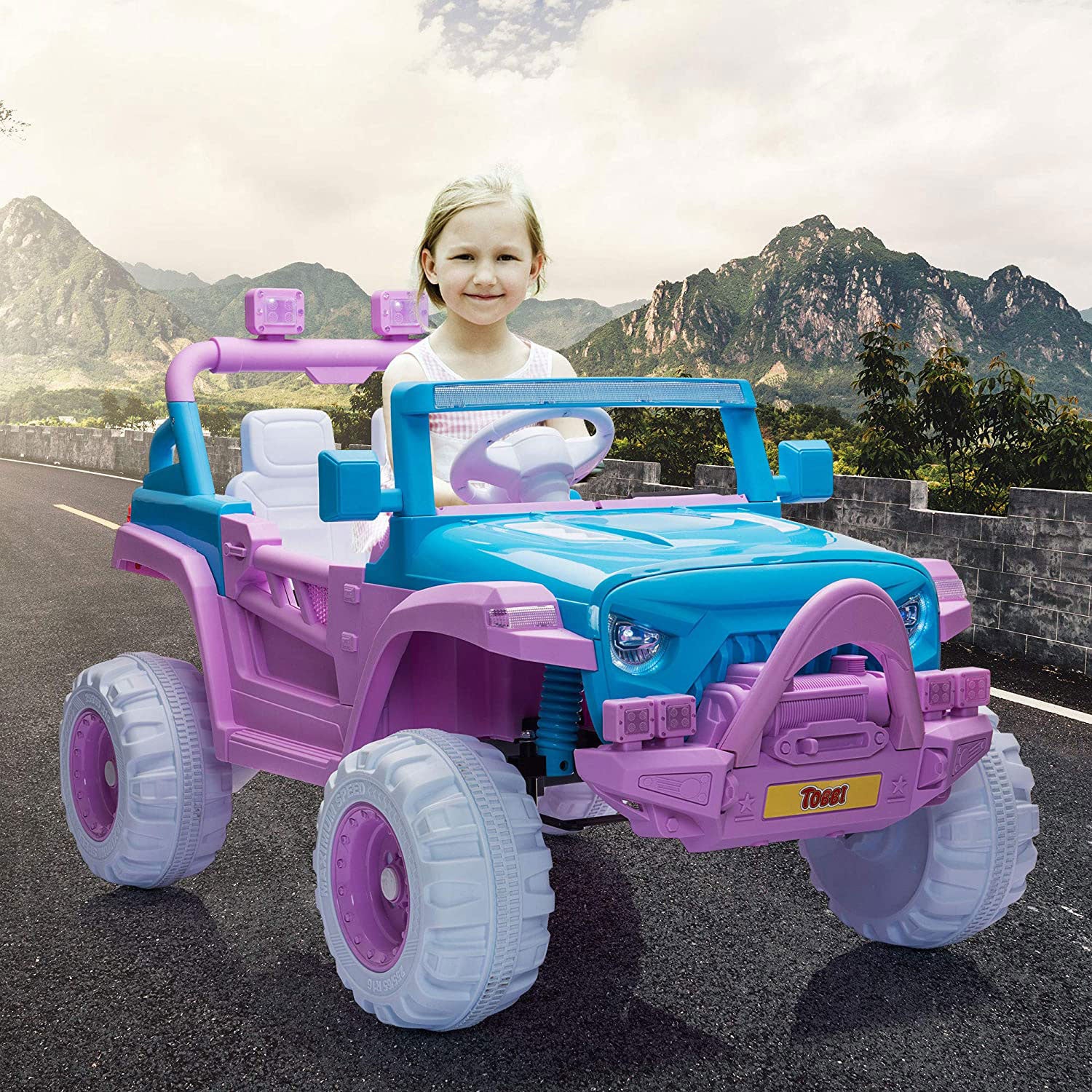TOBBI 12V Kids Electric Battery-Powered Ride On 3 Speed Toy SUV Car, Blue/Purple - VMInnovations