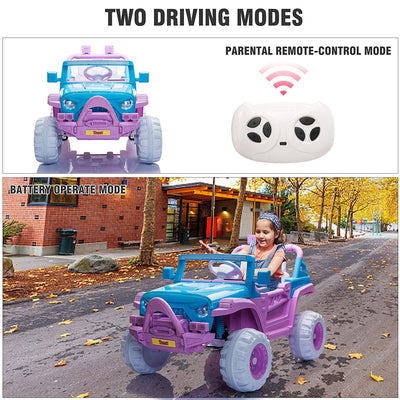 TOBBI 12V Kids Electric Battery-Powered Ride On 3 Speed Toy SUV Car, Blue/Purple - VMInnovations