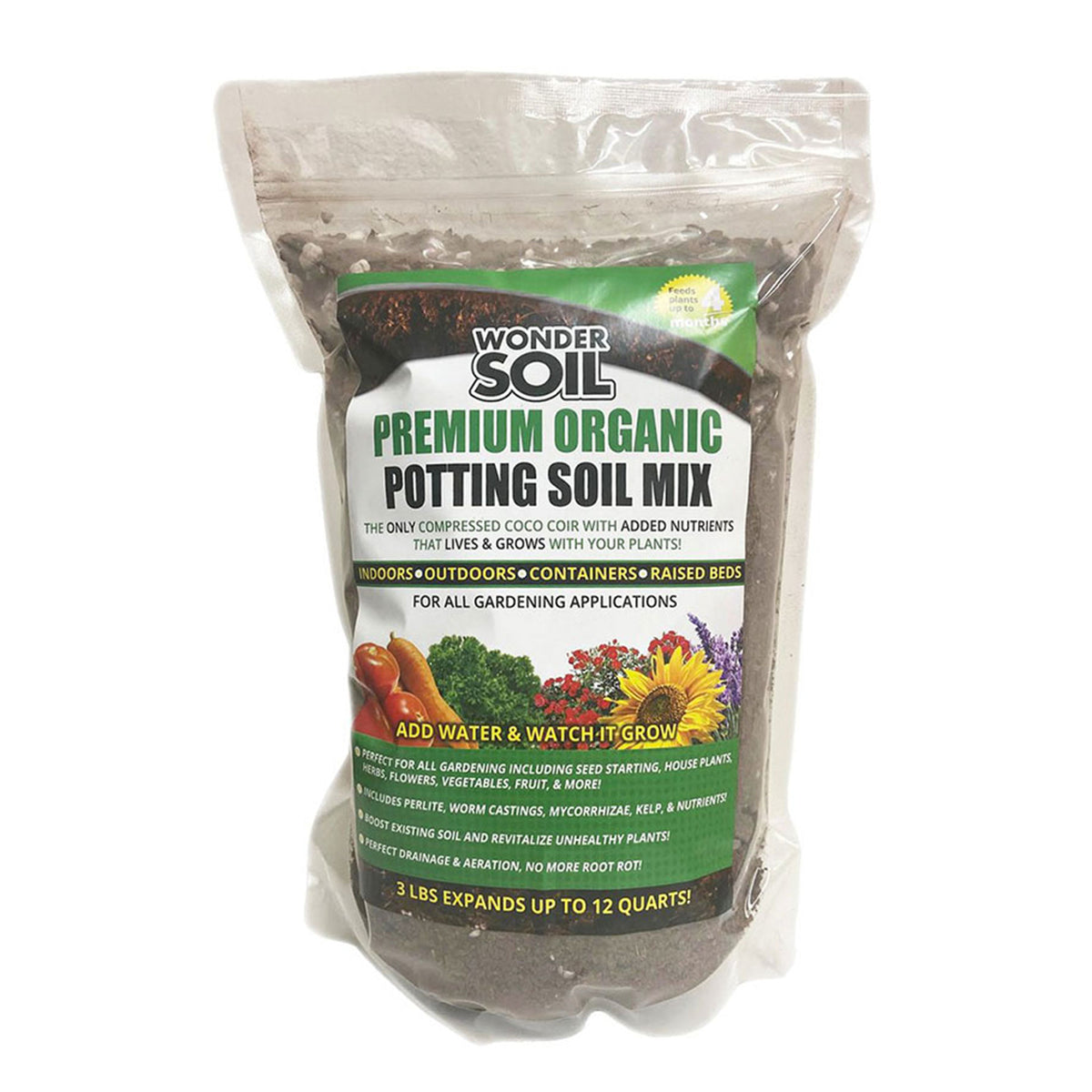 Wonder Soil Premium Organic Potting Soil Mix Amendment for Plants, 3 Pound Bag