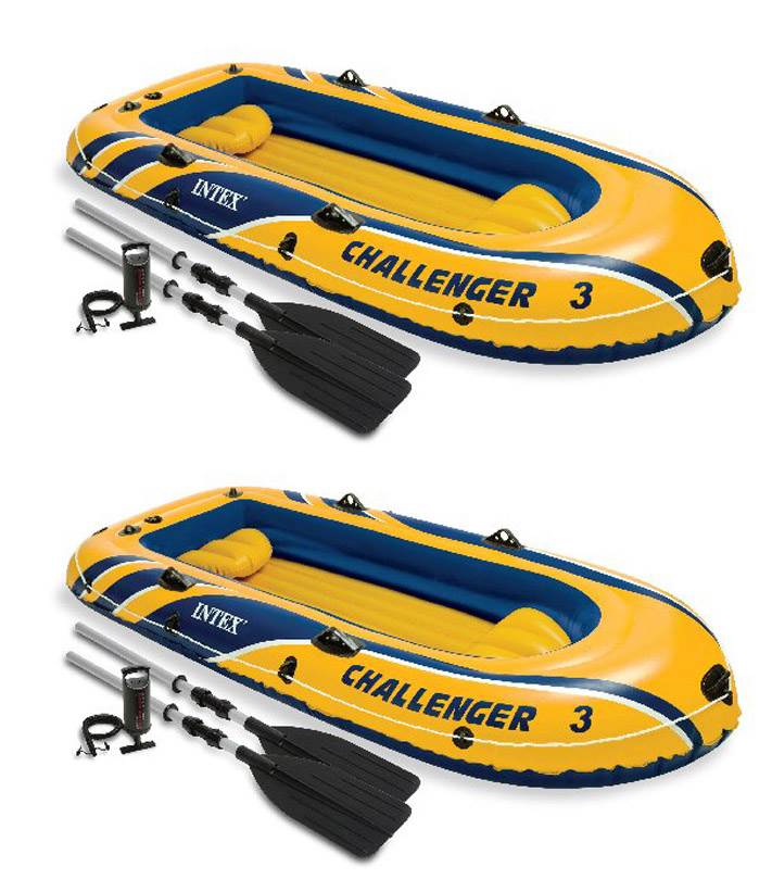 Intex Challenger 3 Inflatable Water Raft Boat Set with Pump and Oars, (2 Pack) - VMInnovations