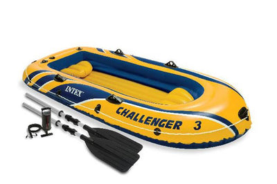 Intex Challenger 3 Inflatable Water Raft Boat Set with Pump and Oars, (2 Pack) - VMInnovations