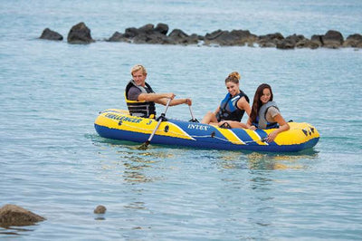 Intex Challenger 3 Inflatable Water Raft Boat Set with Pump and Oars, (2 Pack) - VMInnovations