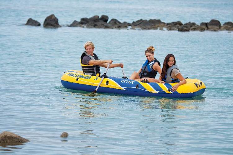 Intex Challenger 3 Inflatable Water Raft Boat Set with Pump and Oars, (2 Pack) - VMInnovations