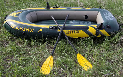 Intex Seahawk 2 Inflatable 2 Person Floating Boat Raft Set with Oars & Air Pump