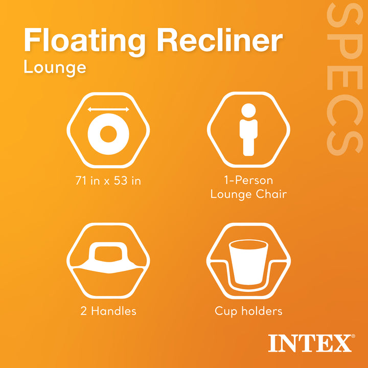 Intex Floating Recliner Inflatable Lake Lounge, Pool Float Chair w/ Cup Holders
