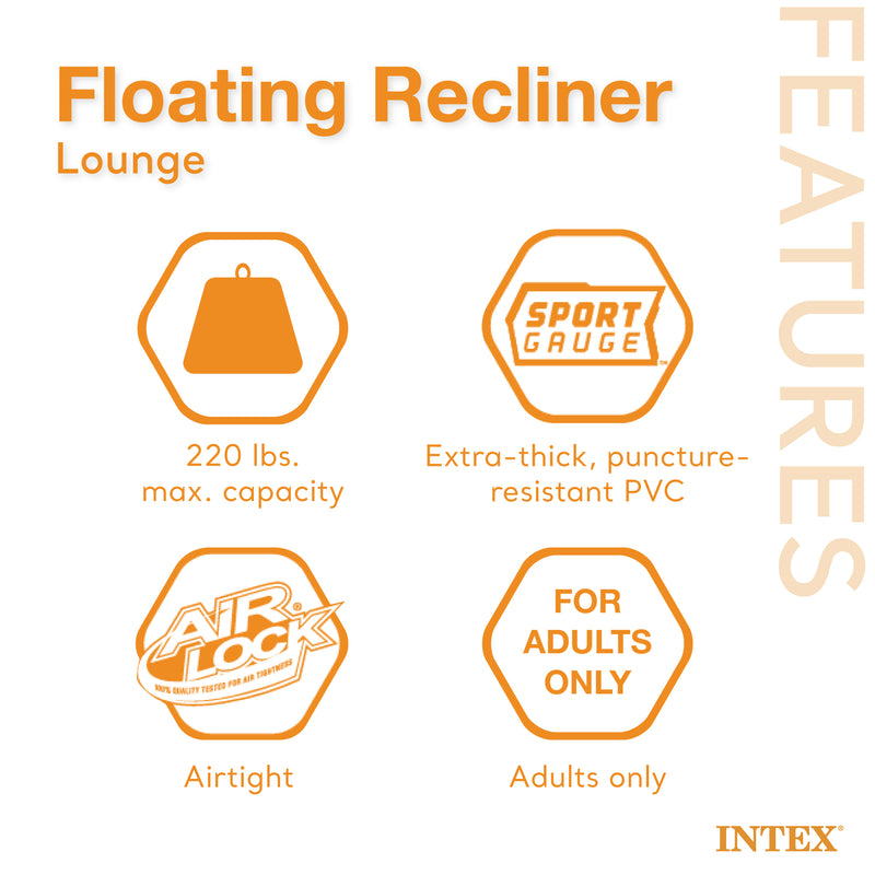 INTEX Floating Lounge Pool Recliner Lounger w/ Cup Holders | 58868E (Open Box)