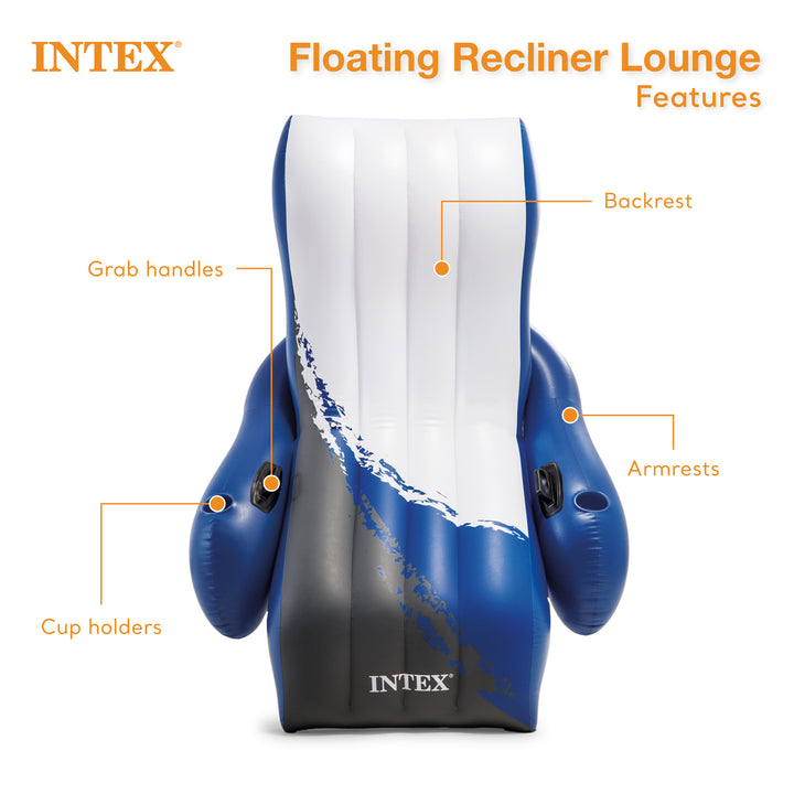 Intex Floating Recliner Inflatable Lake Lounge, Pool Float Chair w/ Cup Holders