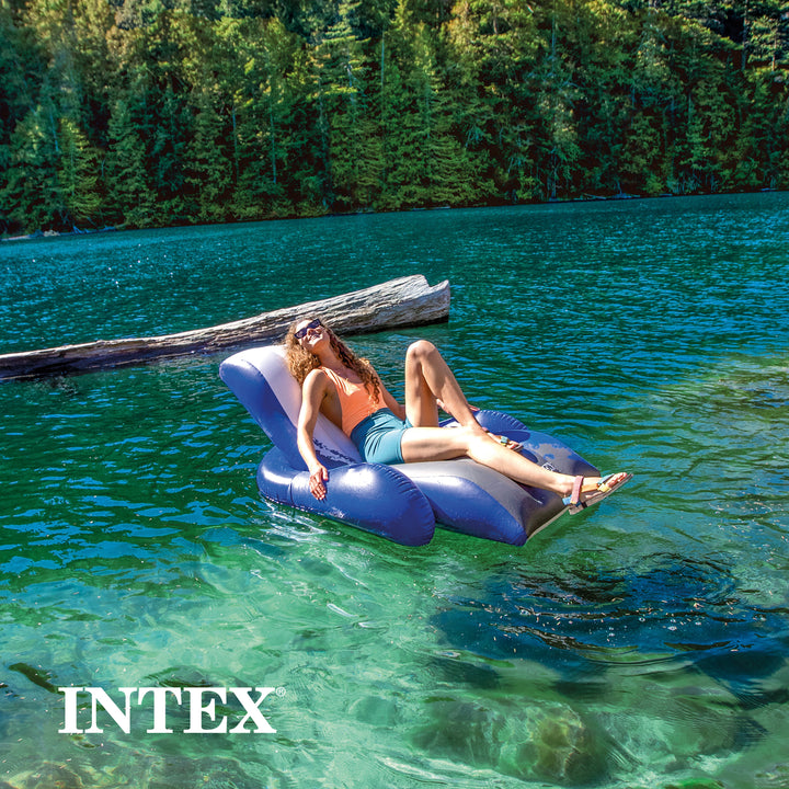 Intex Floating Recliner Inflatable Lake Lounge, Pool Float Chair w/ Cup Holders
