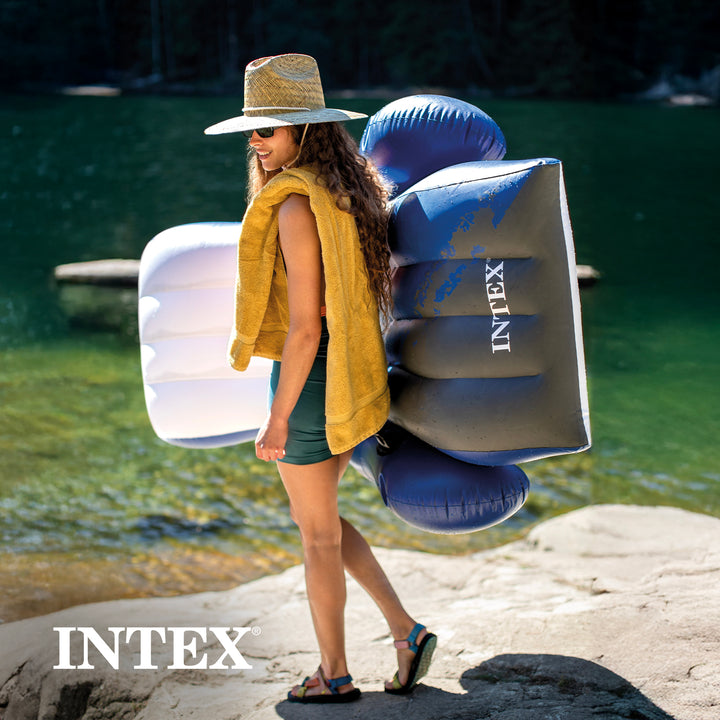 Intex Floating Recliner Inflatable Lake Lounge, Pool Float Chair w/ Cup Holders