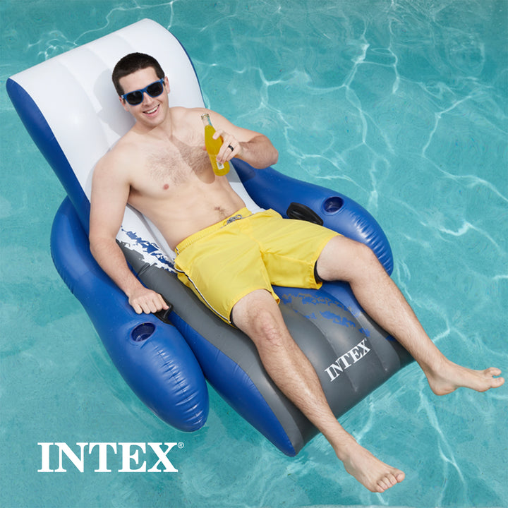 Intex Floating Recliner Inflatable Lake Lounge, Pool Float Chair w/ Cup Holders