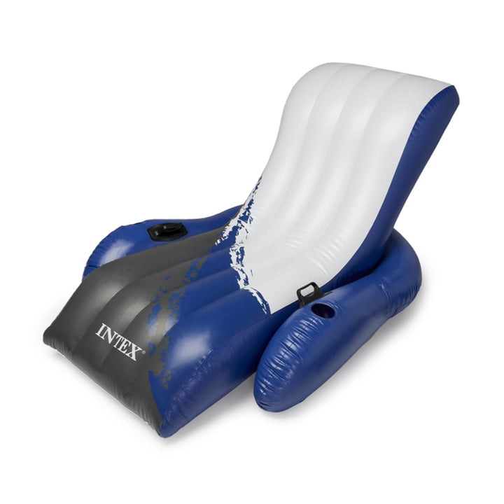 Intex Floating Recliner Inflatable Lake Lounge, Pool Float Chair w/ Cup Holders