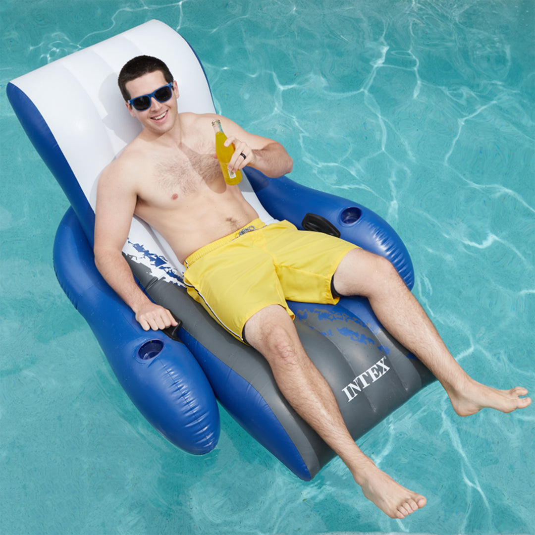 Intex Inflatable Floating Comfortable Recliner Lounges with Cup Holders (2 Pack)