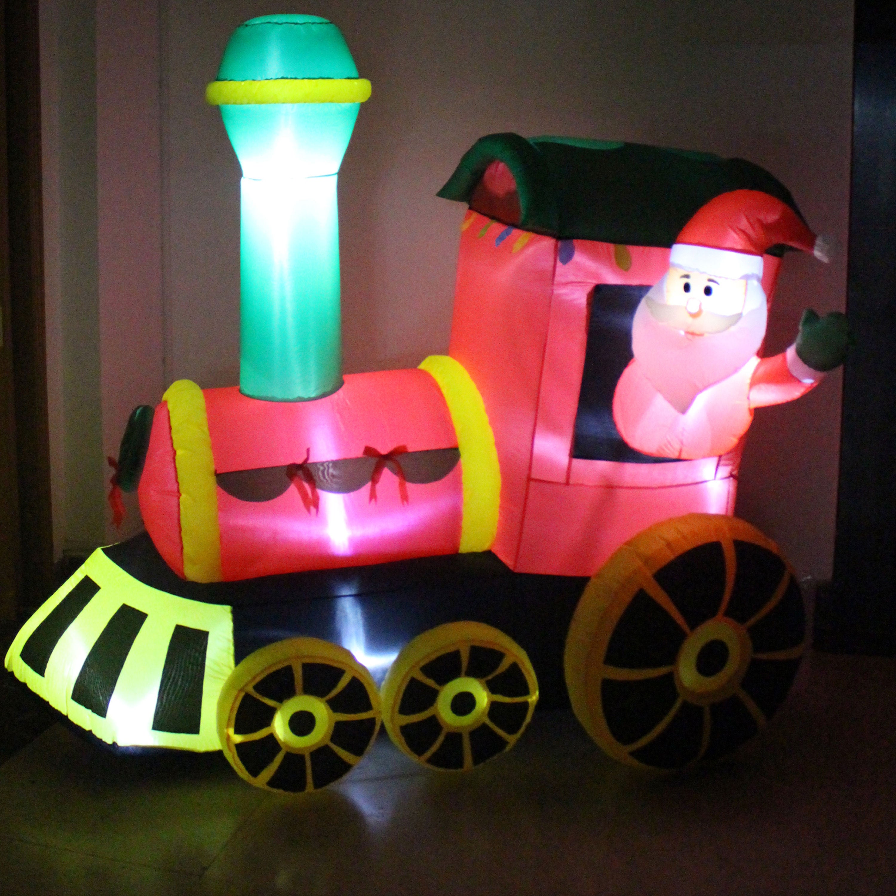 6.5 Ft Tall Inflatable Santa Holiday Train Lawn Decoration (Open Box) - VMInnovations