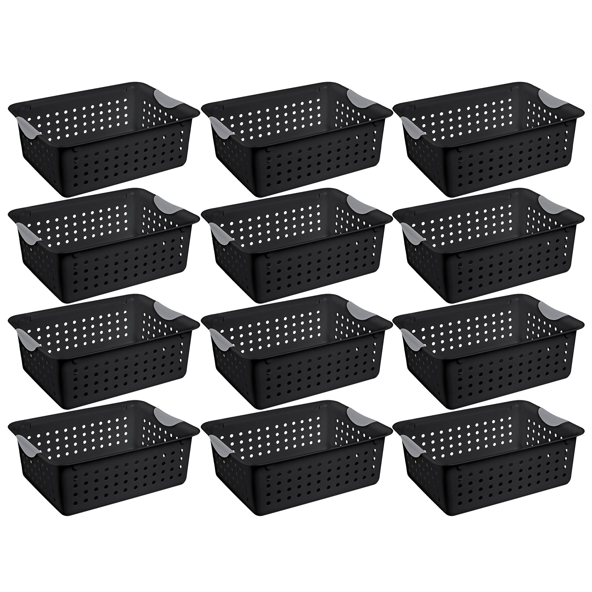 Sterilite Medium Ultra Storage Basket with Contoured Handles, Black (12 Pack)