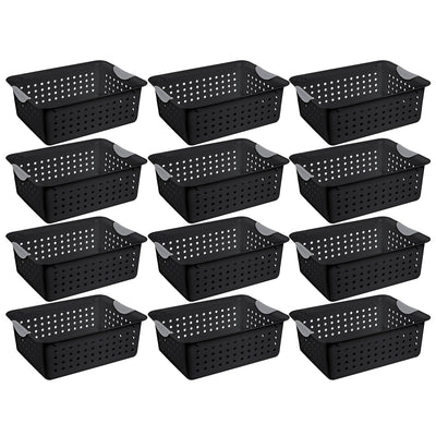 Sterilite Medium Ultra Storage Basket with Contoured Handles, Black (12 Pack)