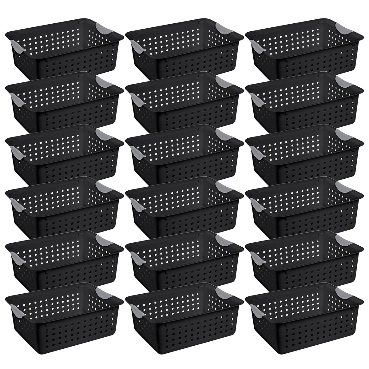 Sterilite Medium Ultra Storage Basket with Contoured Handles, Black (18 Pack)